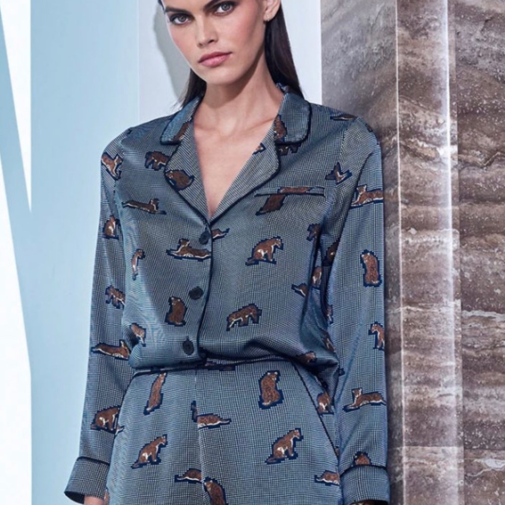 Fleur du Mal Blue Pajama Set with Animal Print